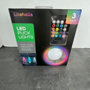 Litehaus 3 Pack LED Puck Lights Multicolor White LED Wireless Remote Battery Pwr